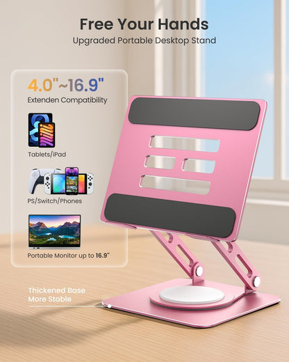 LOXP Adjustable Tablet Stand, 360 Rotating iPad Stand with Heavy-Duty Base, Tablet Holder Compatible with 4.7-16.9" Device, iPad Pro Air Mini, Kindle, Surface Tablet, Portable Monitors - Black