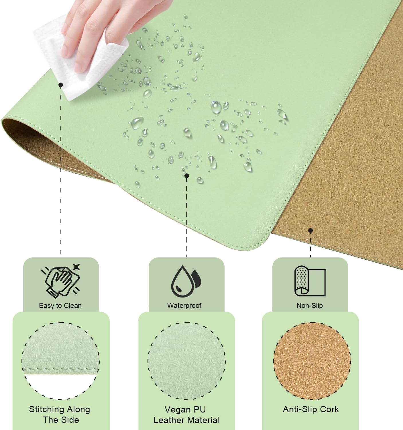 Non Slip Desk Mat, 31.5" x 15.7" PU Leather Desk Pad, Cork Desk Mat for Desktop, Desk Pad for Keyboard and Mouse, Ideal for Office and Home, Black