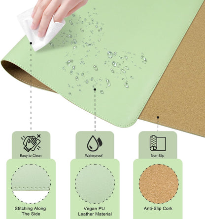 Non Slip Desk Mat, 31.5" x 15.7" PU Leather Desk Pad, Cork Desk Mat for Desktop, Desk Pad for Keyboard and Mouse, Ideal for Office and Home, Black