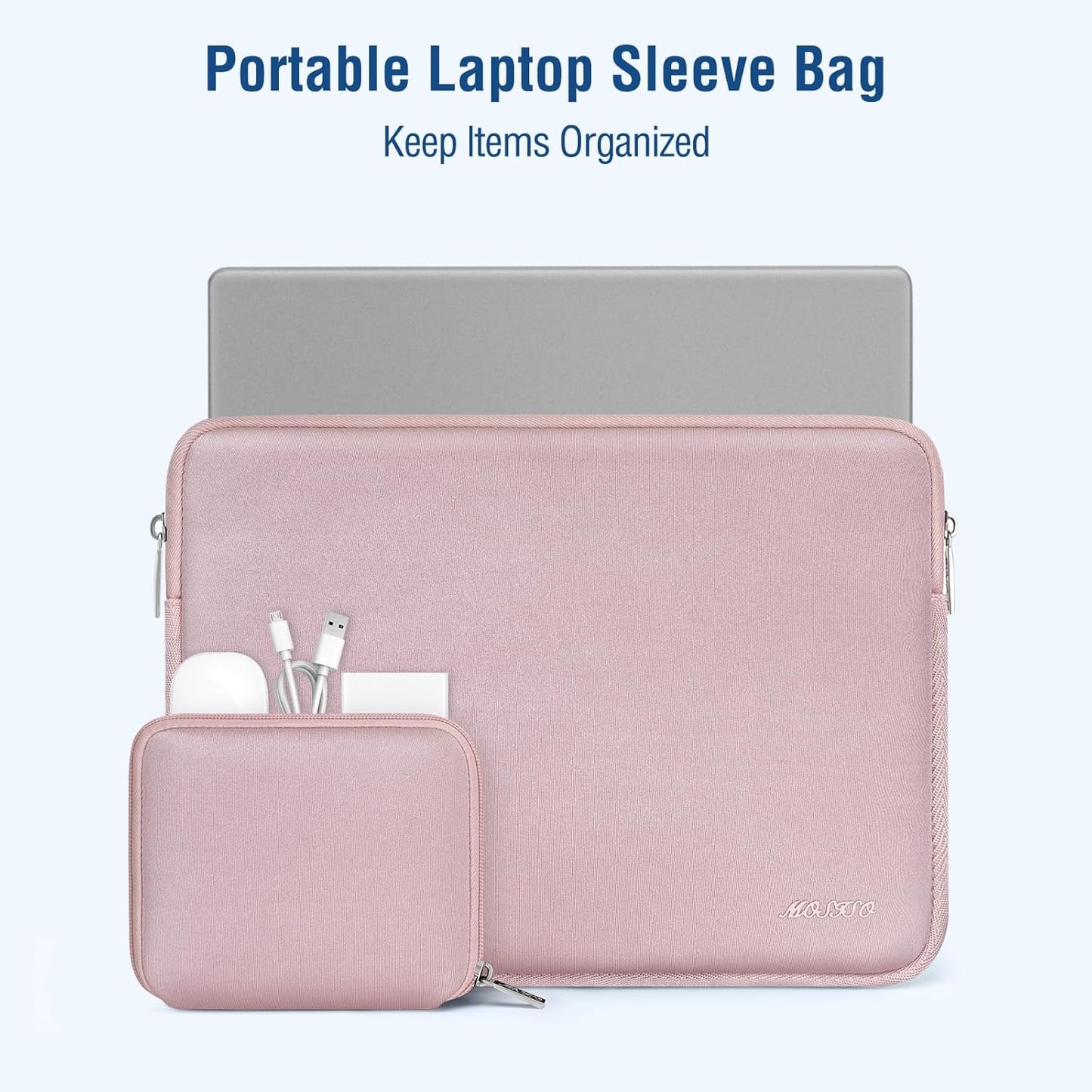 MOSISO Laptop Case 13.3 inch, 13-13.3 inch Laptop Sleeve Bag Compatible with MacBook Air/Pro 13/Pro 14 M5 M4 M3 M2 M1, HP Dell ASUS Lenovo, Neoprene Computer Sleeve Bag with Small Case, Baby Pink - Colors A