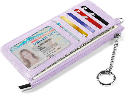 RFID Blocking Slim Credit Card Holder Wallet with Zipper Money Pocket & Keychain, Slim Airtag Wallet for Men Women