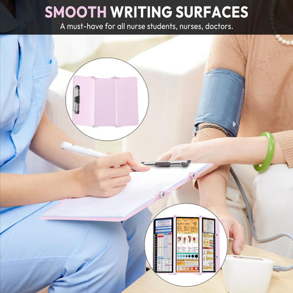 Nursing Clipboard Foldable, Foldable Clipboard w/Nursing Edition Cheat Charts,3 Layers Aluminum, Nurse Clip Board w/Low Profile Clip&Pen Clip Pocket for Nurses and Doctors,Light Blue