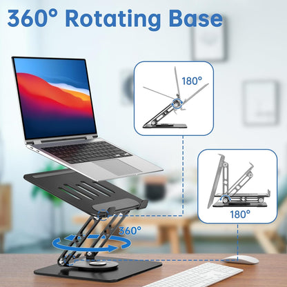 Laptop Stand for Desk Adjustable Computer Stand with 360 Rotating Base Ergonomic Laptop Riser Mount for Desk Foldable Protable Computer Desk Fits with MacBook Pro Air, Rectangle