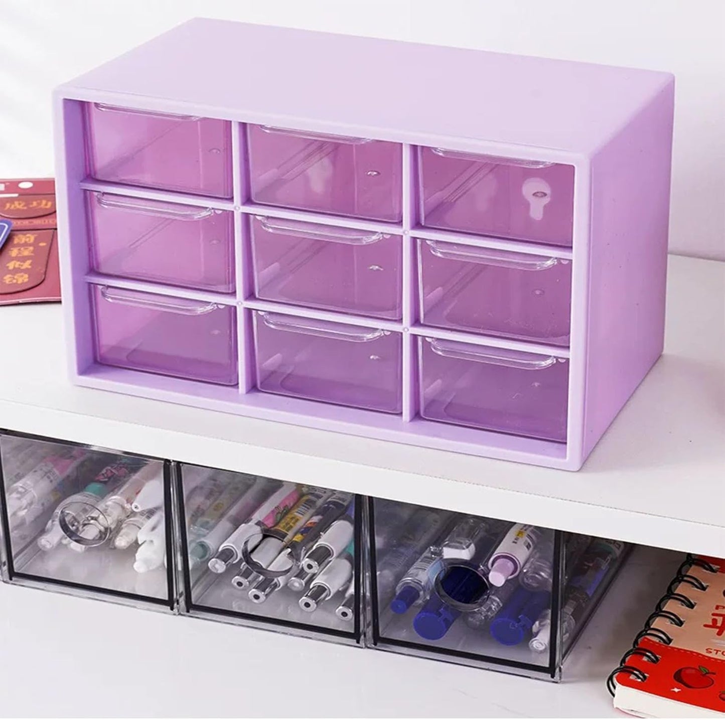 Feadily 2PCS Small Drawer Organizer for Desk, Desktop Drawer Organizer with 9 Clear Drawers, Plastic Desktop Storage Drawers 7.1 Inch x 3 .9 Inch x 4.7 Inch, White