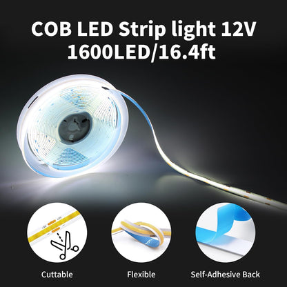 32.8FT/10M Blue COB LED Strip Light, 3200LEDS LED Tape Lights, High Bright CRI93+ Flexible Dimmable Light Strip for Bedroom TV Backlight Monitor Gaming Room Bar Decor(with Plug)