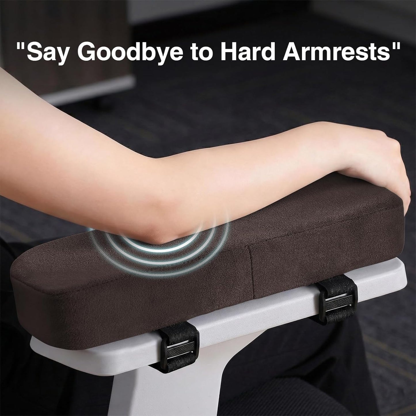 Smiry Ergonomic Office Chair Armrest Pads, Memory Foam Arm Rest Covers, Non-Slip Armrest Cushion with Adjustable Buckles and Straps, Elbow Relief for Desk, Gaming & Wheelchair (Black, Set of 2)