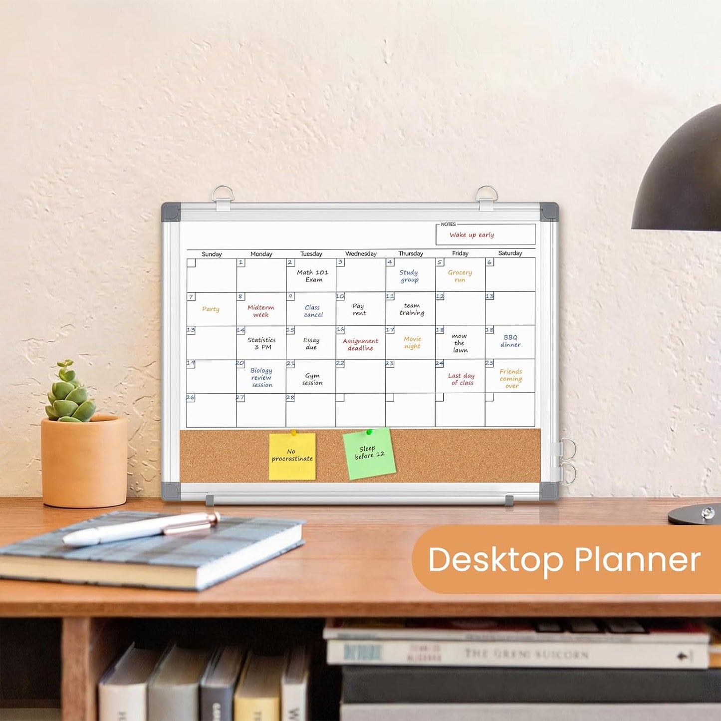 Weekly Dry Erase Calendar Whiteboard for Wall, 24" x 18" Double-Sided Weekly Planner White Board Cork Combo, Hanging & Wall Mount Week Bulletin Board with Notes for Home, Office, School, Kitchen