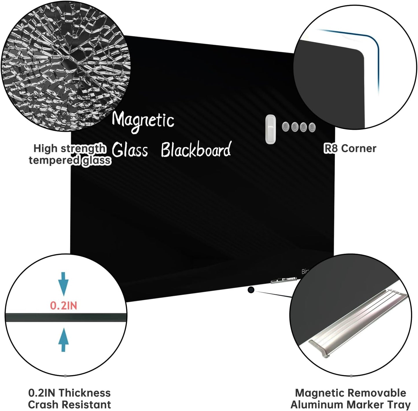 Magnetic Glass Whiteboard - Glass Dry Erase Board 48"x36" Large Frameless Board for Walls Office School and Home
