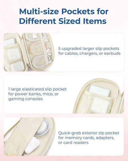 BAGSMART Electronics Organizer Travel Case, Cord Organizer for Women, Travel Cable Bag (Beige)