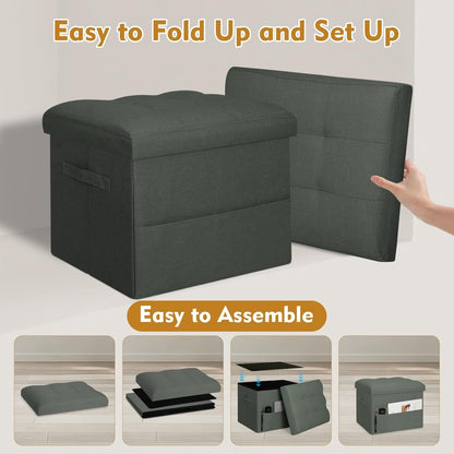 Storage Ottoman with Extra Thick Foam Padded Seat, Foldable Foot Rest Stool with Linen Fabric, 43L Ottoman with Storage Bench for Bedroom Living Room, Holds Up to 300lbs, 17x13x13in, Dark Gray