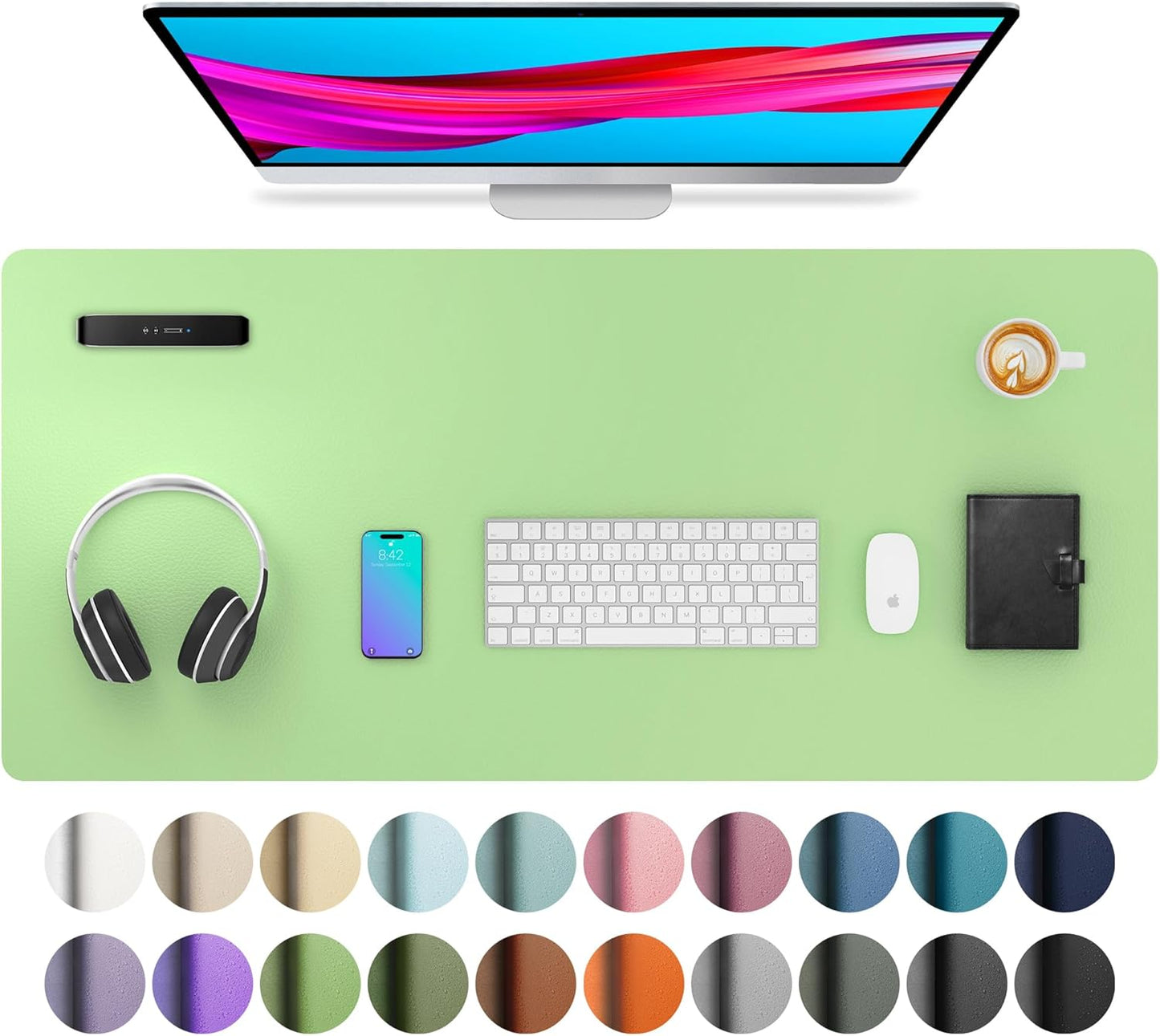 Aothia Leather Desk Pad Protector, Mouse Pad, Office Desk Mat, Non-Slip PU Leather Desk Blotter, Laptop Desk Pad, Waterproof Desk Writing Pad for Office and Home (Black,36" x 17") - Colors B