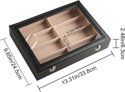 Frebeauty Sunglass Organizer,PU Leather Glasses Organizer,8-Slot Sunglasses Tray,Men's/Women's Sunglasses Box,Sunglass Case,13.3 x 9.6 x 1.5 Inches,Eyeglass/Eyewear Display Tray(Grey)