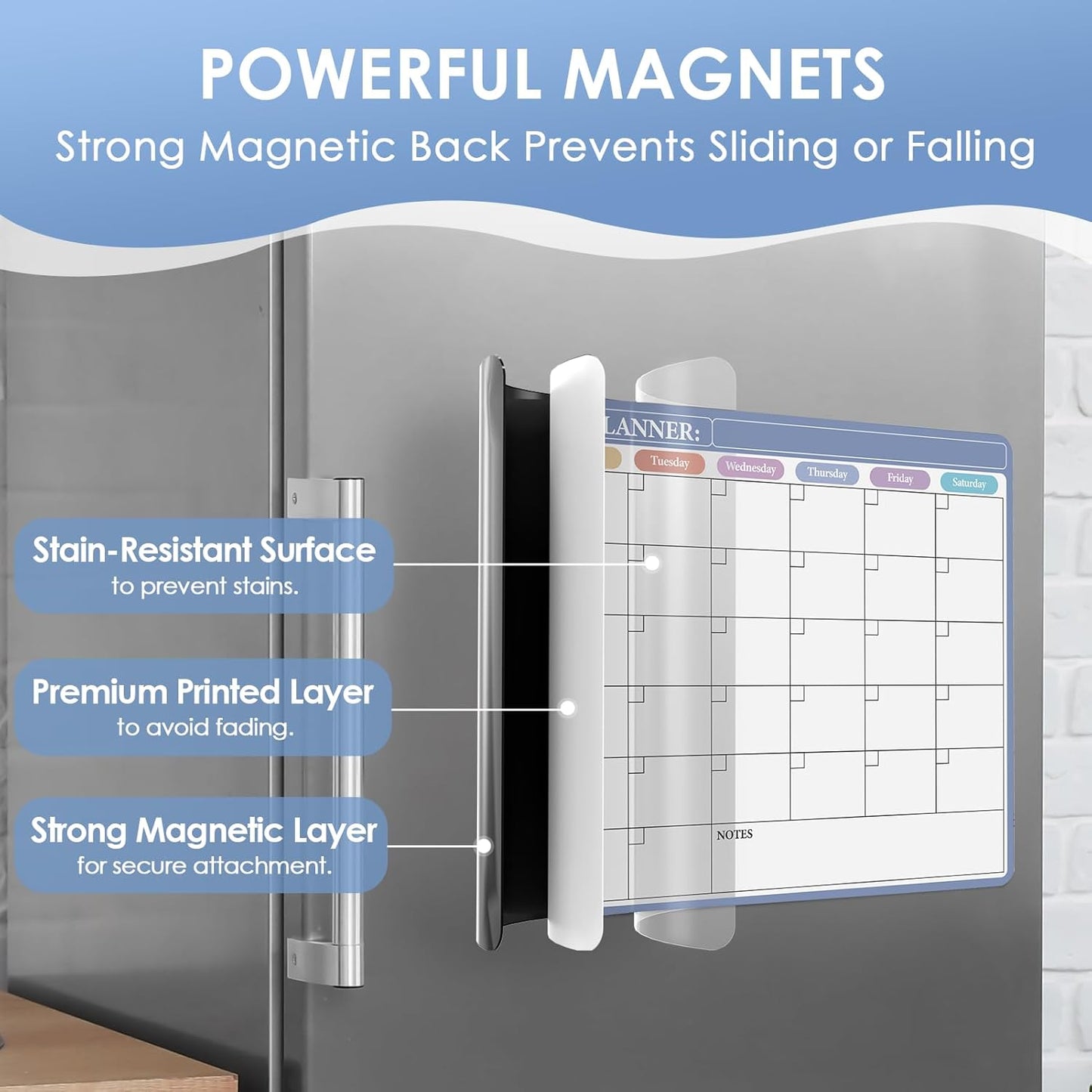 MaxGear Weekly Dry Erase Board for Fridge, 16"x12" Magnetic Calendar Whiteboard Planner for Refrigerator with Stain Resistant Technology, Include 7 Fine Point Markers and 1 Eraser