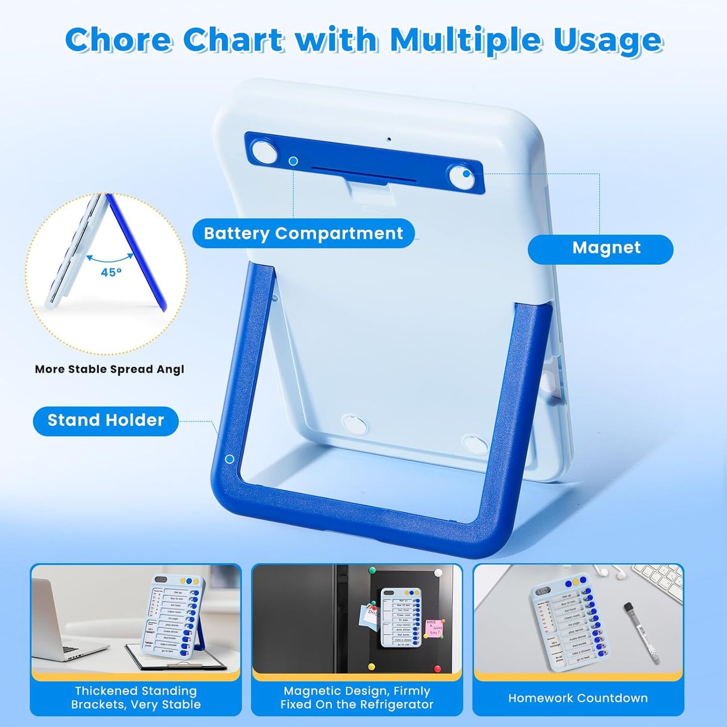Chore Chart for Kids, Checklist Planning Board with Sliders, 19 Personalizable Sheets and Magnetic Marker, ADHD Tools for Kids to Do List Routine Chart Visual Schedule Board with Stand