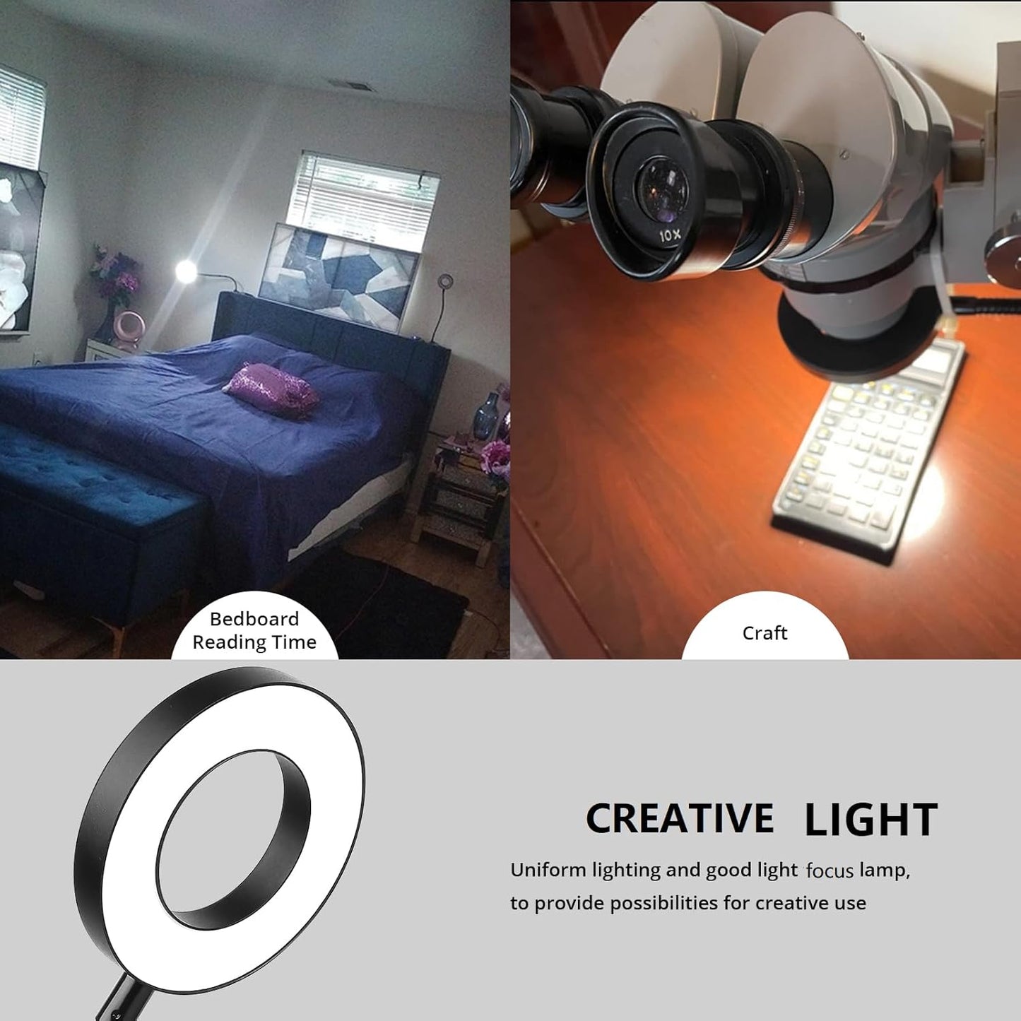 Woputne Desk Lamp Clip Light, 10 Dimmable Brightness 3 Light Modes Reading Light, Clamp Bedside Lamp for Painting, Craft, Study (Black)