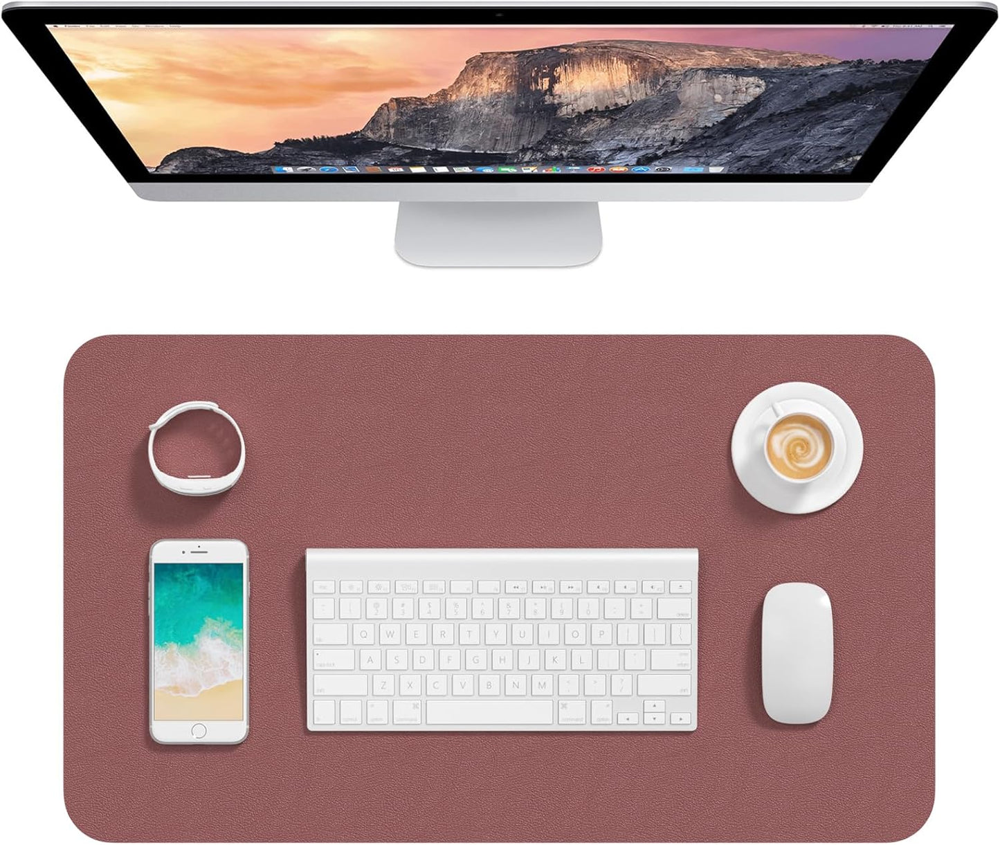 Hsurbtra Desk Pad, 23.6" x 13.8" PU Leather Desk Mat, M Extended Mouse Pad, Waterproof Desktop Blotter Protector, Non-Slip Ultra Thin Small Laptop Keyboard Writing Mat for Office Home, Pink