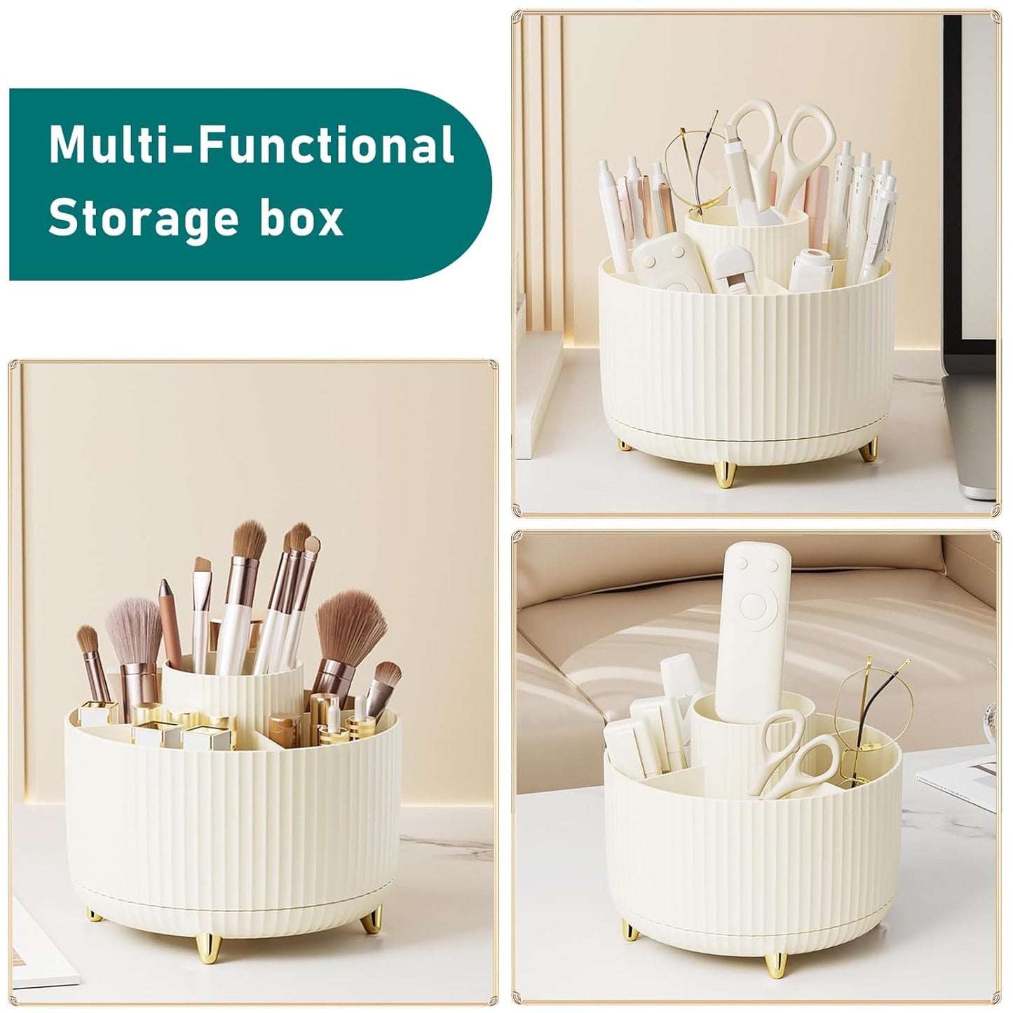 Diesisa Makeup Brush Holder Organizer,360° Rotating Makeup Brush Organizer,5 Slot Make up Brushes Cup for Cosmetics, Nail Polish, Art Supply, Bathroom Vanity Desktop Organizer - White