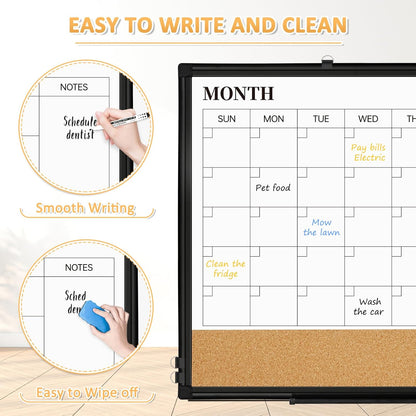 Weekly Calendar Dry Erase Whiteboard for Wall, 24"x18" Magnetic Weekly Planner White Board, Double Sided Hanging Daily Planning Board for Home, Office, School, Kitchen