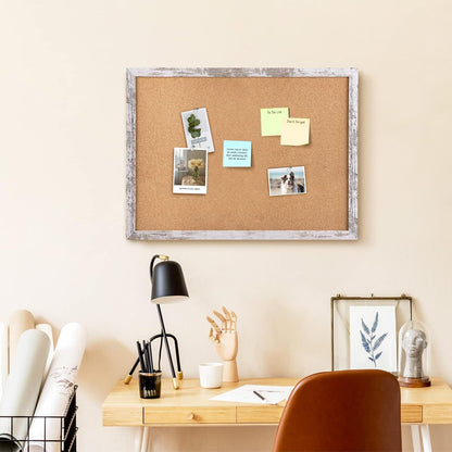 Cork Board Bulletin Board, 11.8x8.6 inches Mini Decorative Hanging Framed Cork Boards for Walls, Pin Board Vision Board for School Home Office, Bulletin Board with Wooden Frame(2230,WH,1p)