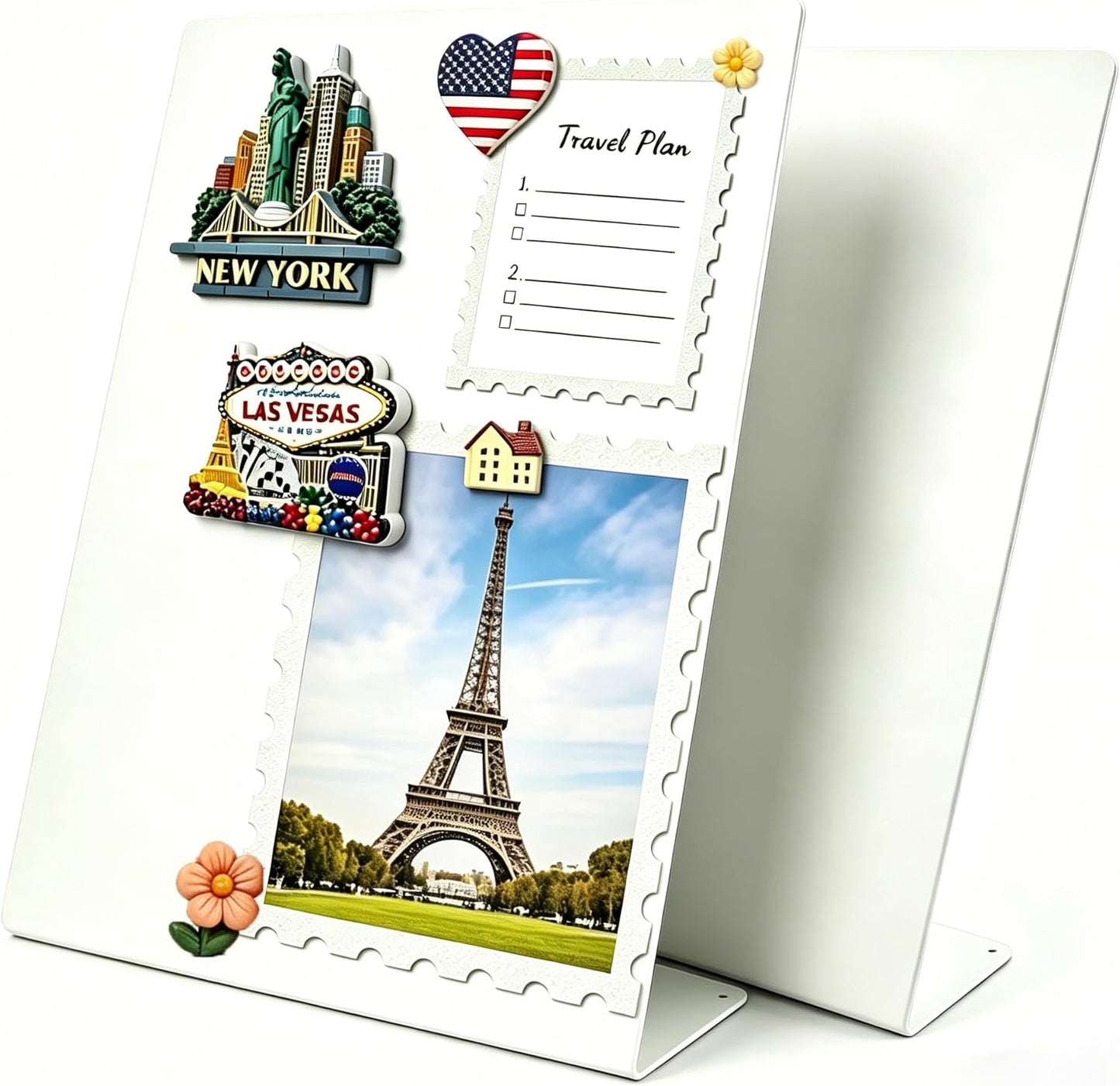 2 Pack Magnetic Bulletin Board with Stand, Magnetic Board, Magnet Board, Metal Tabletops Memo Photos/Souvenir Display Board Magnet Desk Display Stand for Home School Office Kitchen Decoration