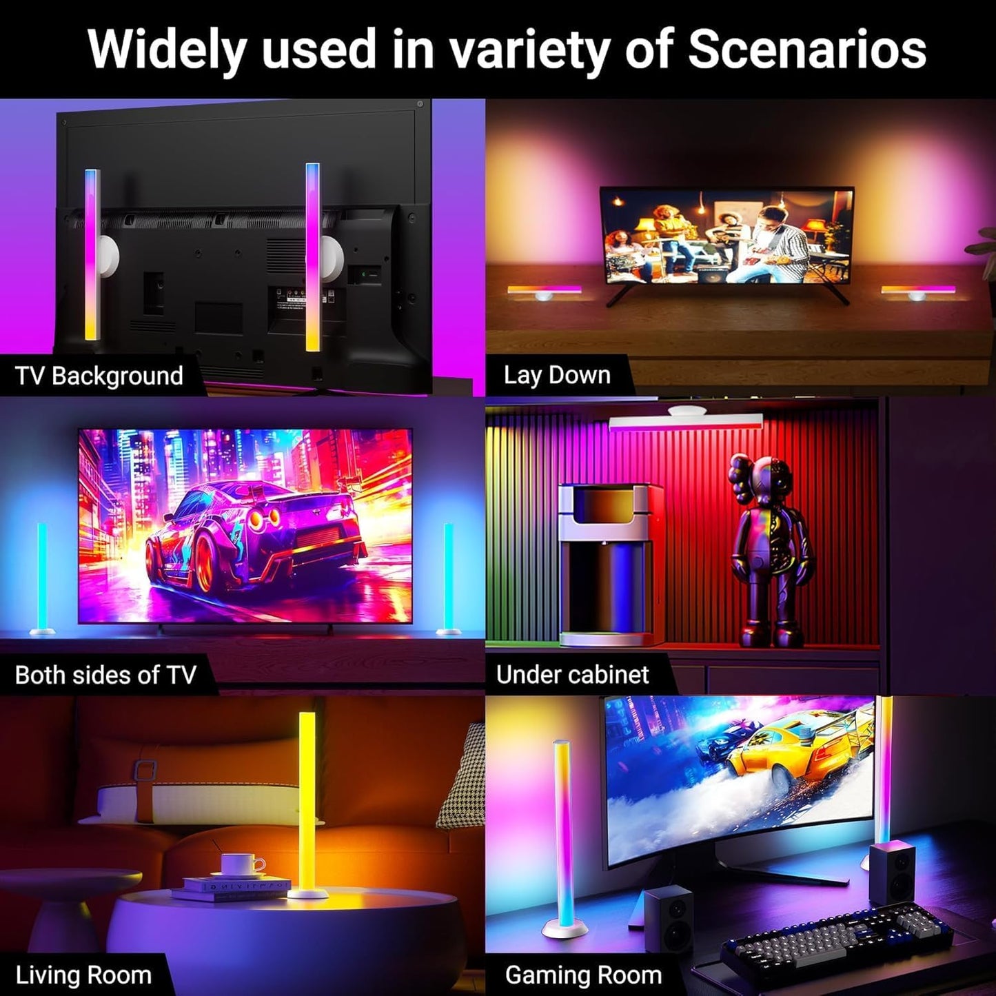 TJOY Smart Light Bars, Gaming Lights for Desk, 14 Inches, RGB Light Bar, TV Backlight with Music Sync and Scene, 60 Lumens, Mood Lighting for PC, Game, RGB Desk Lighting(Black)