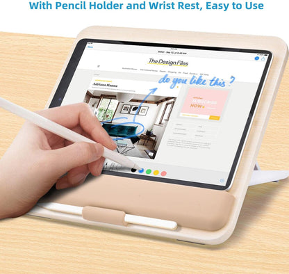 Wooden Tablet Stand for iPad Pro 12.9/11, Air, Mini, Fire HD, Samsung Galaxy Tab and More - Adjustable Portable Mount for Drawing/Desk/Writing/Watching