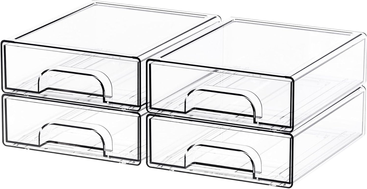 Yieach 8 Pack Small Clear Stackable Storage Drawers,2.2'' Tall Desk Organization and Storage,Plastic Office Supply Organizer,Acrylic Storage Containers for Makeup,Hair Clip,Accessory,Pen,Art Crafts