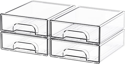 Yieach 8 Pack Small Clear Stackable Storage Drawers,2.2'' Tall Desk Organization and Storage,Plastic Office Supply Organizer,Acrylic Storage Containers for Makeup,Hair Clip,Accessory,Pen,Art Crafts