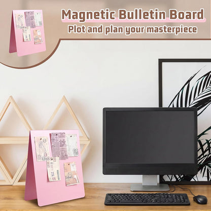 Leinuosen 1 Pcs 12 x 10 Inch Magnetic Bulletin Board Metal Magnet Board Magnet Display Stand for Tabletop Desktop Home Kitchen Office Decor (Black)