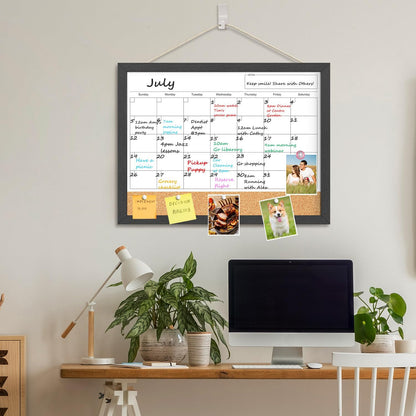 Calendar Whiteboard for Wall, TANKEE 17x13 Inches Whiteboard Calendar Cork Board Combo, Small Magnetic White Board with Wood Framed, Hanging Dry Erase Board for Kitchen Home Office School Planner