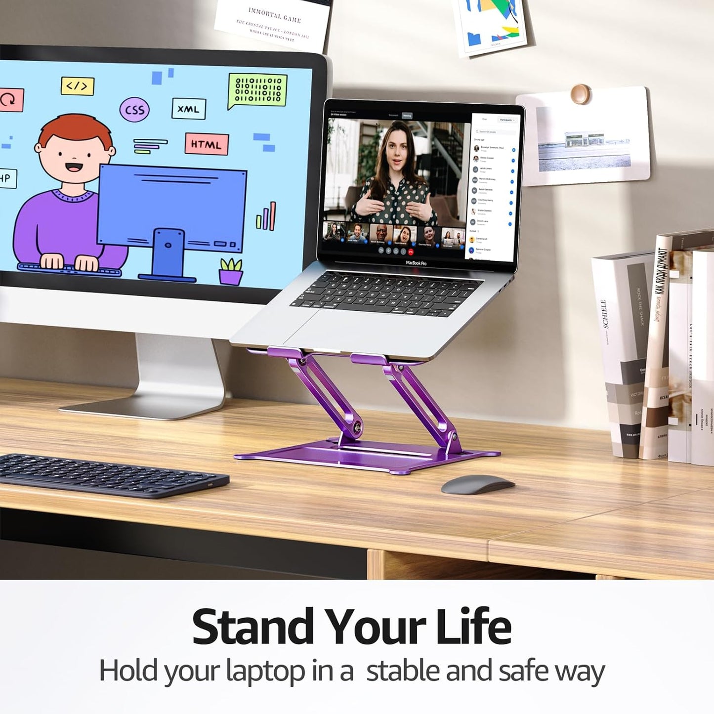 Urmust Aluminum Laptop Stand, Portable Laptop Riser, Adjustable Laptop Stand for Desk Foldable, Ergonomic Computer Notebook Holder for MacBook Air Pro HP, Office Desk Accessories (10-15.6'')- Black