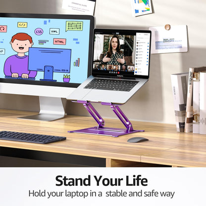 Urmust Aluminum Laptop Stand, Portable Laptop Riser, Adjustable Laptop Stand for Desk Foldable, Ergonomic Computer Notebook Holder for MacBook Air Pro HP, Office Desk Accessories (10-15.6'')- Black