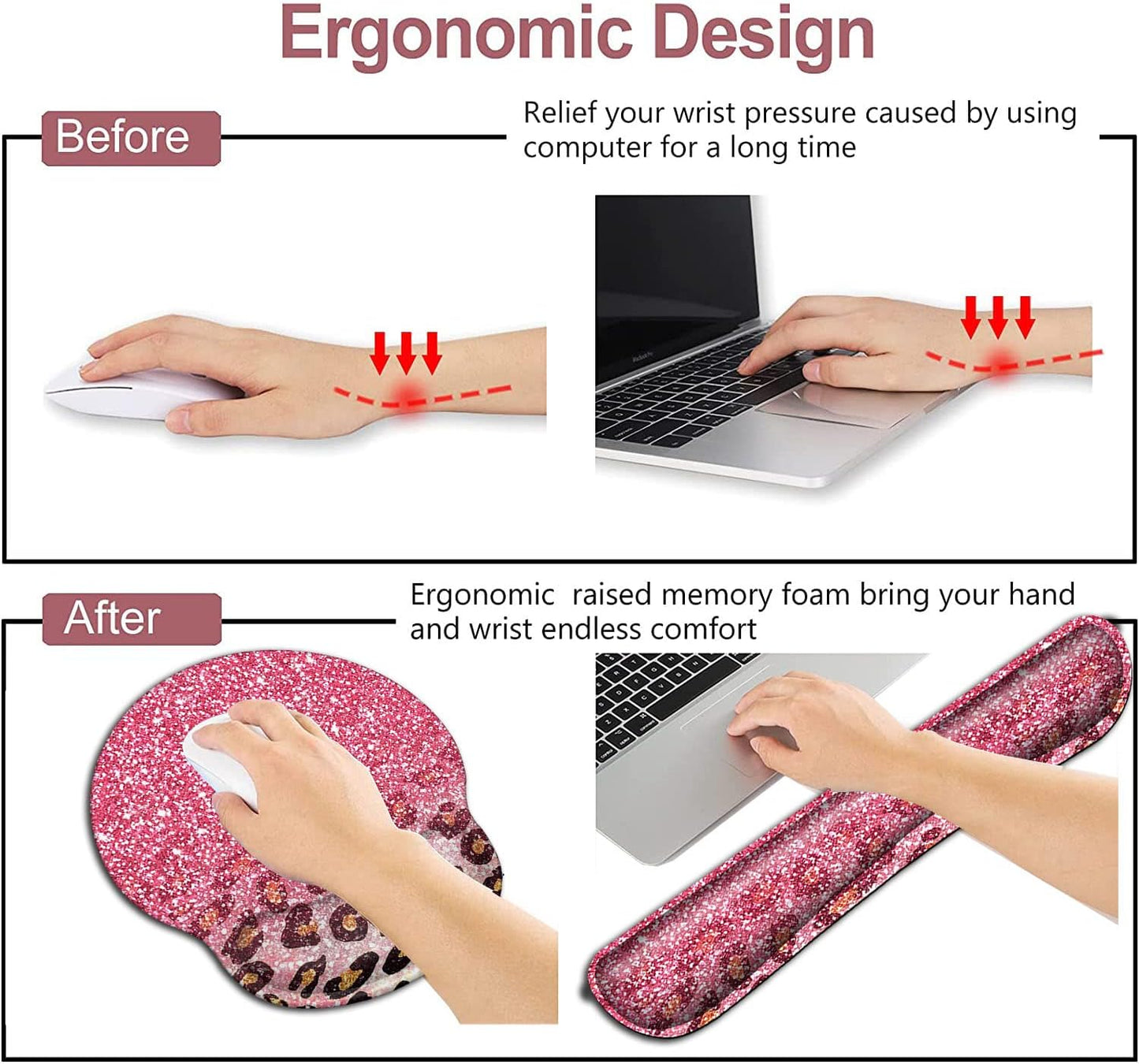 Mouse Pad with Wrist Support, Ergonomic Gel Mouse Pad Beautiful Flowers,Pink Hyacinths on Wood Panel，Non-Slip Durable, Memory Foam Keyboard Wrist Rest, Suitable for Office Typing Games