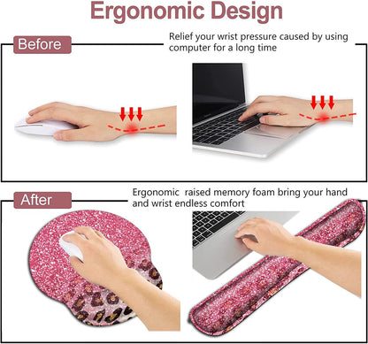 Mouse Pad with Wrist Support, Ergonomic Gel Mouse Pad Beautiful Flowers,Pink Hyacinths on Wood Panel，Non-Slip Durable, Memory Foam Keyboard Wrist Rest, Suitable for Office Typing Games