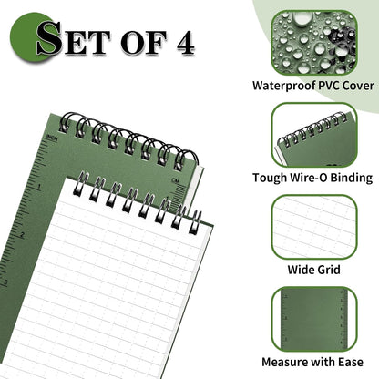 COIDEA Waterproof Notebook, 4 Pack Top-Spiral Pocket Notepad, 3" x 5" Weatherproof NotePad, All Weather Police Pocket Notebook Little Memo Steno Note Pads for Outdoor Office School Recording, Black