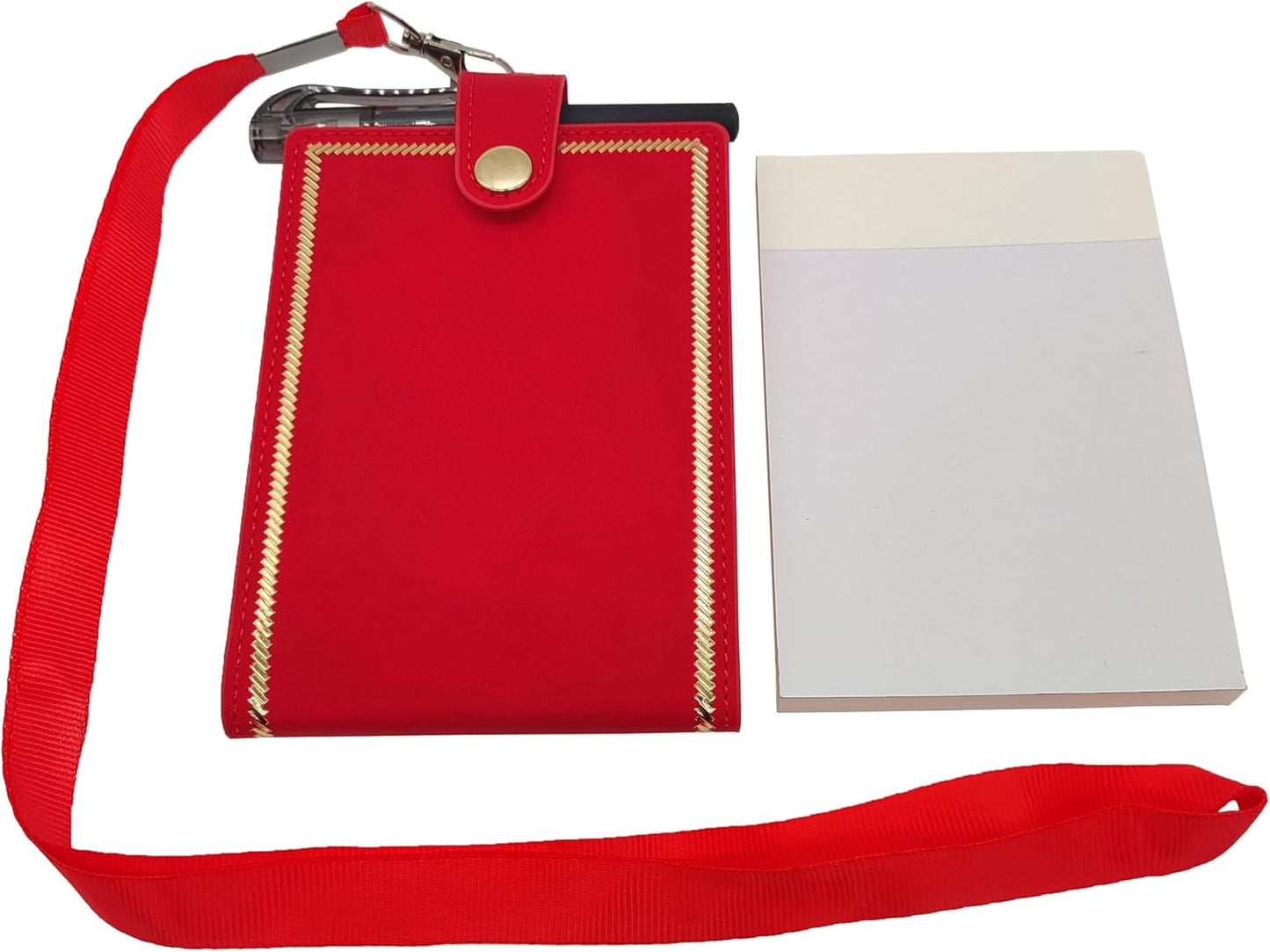 PU Leather Lanyard Meeting Notebook Neck Hanging Notepad with ID Slot and Pen, 3.5X5.1inch, Black
