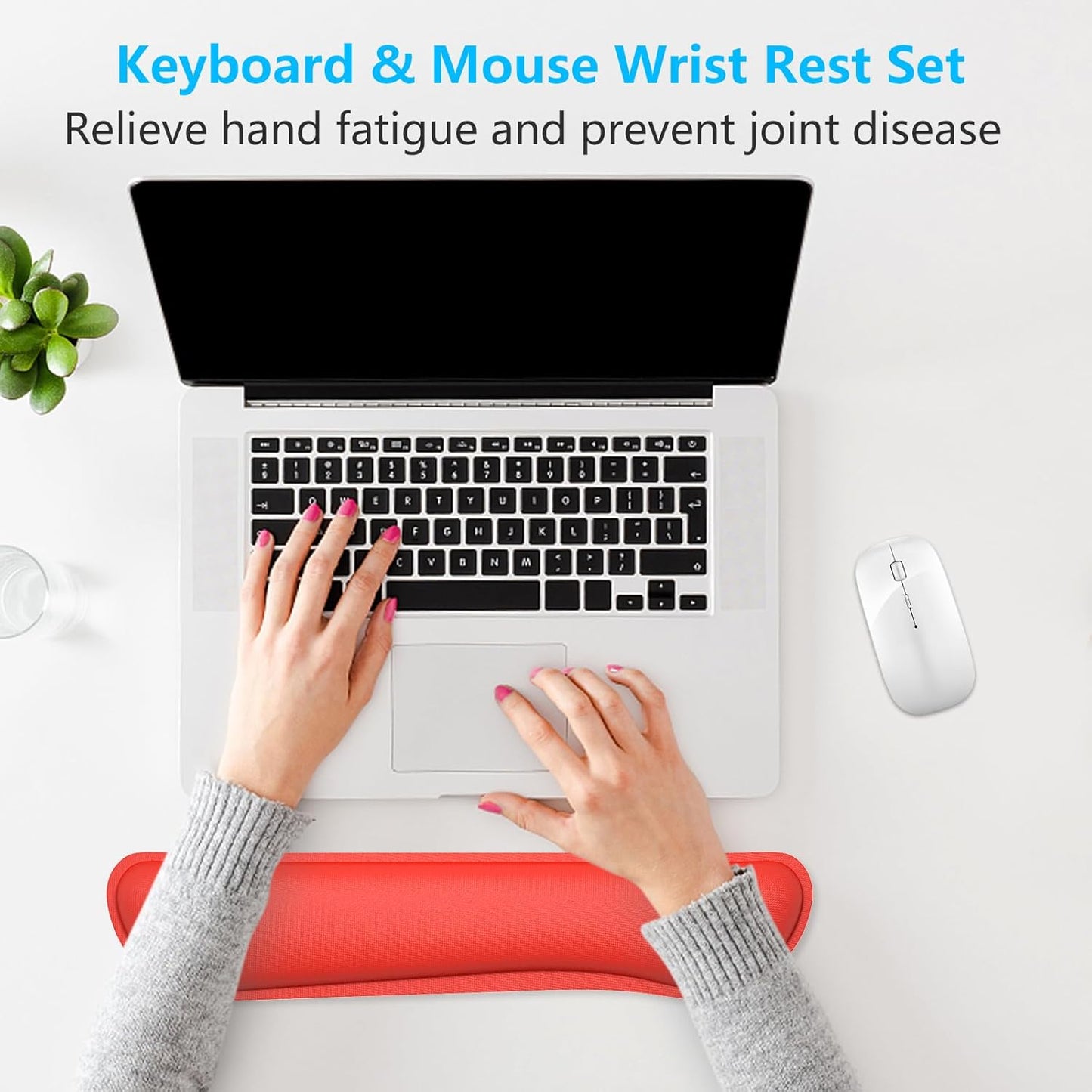 Dapesuom Enlarge Keyboard Wrist Rest, Memory Foam Keyboard Wrist Cushion for Computer Desk Mats Support, Pain Relief Ergonomic Mouse Pad Rests with Non-Slip Base for Gaming, Laptop, Radiant Orchid