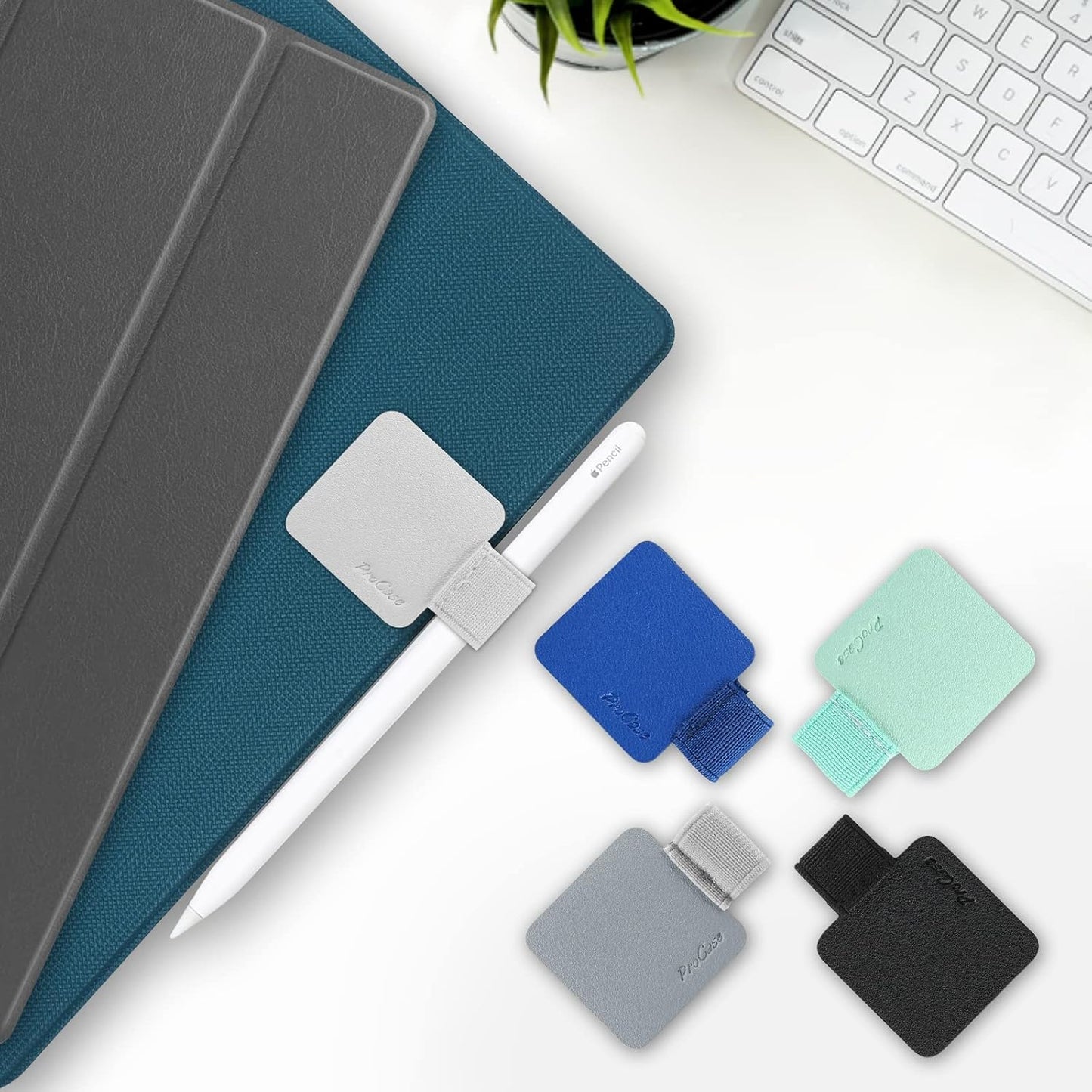 ProCase (5 Pack) Pen Loop Holder for Notebooks Journals Planners Tablet Case, Self Adhesive Leather Pencil Holder with Elastic Loop for Pens, Apple Pencil, Stylus Pen -Black