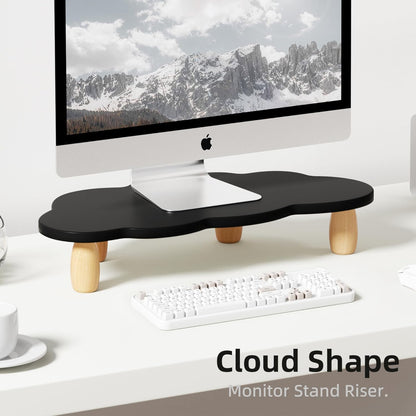 AFOOYO Monitor Stand Riser,Cloud-Shaped Sturdy Wood 16.5In Computer Monitor Riser Wirh Drawer, Multi-Purpose Desktop Organizer Riser for Computer,Laptop,Printer,TV,White