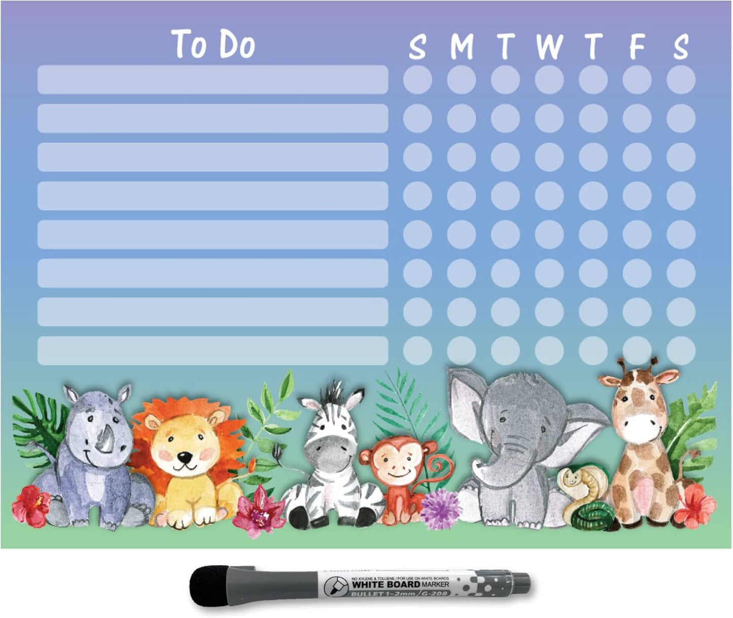Dry Erase Whiteboard Task & Habit Tracker | Removable and Restickable Adhesive Decal | Fine-Tip Magnetic Marker Included | 9” x 12”