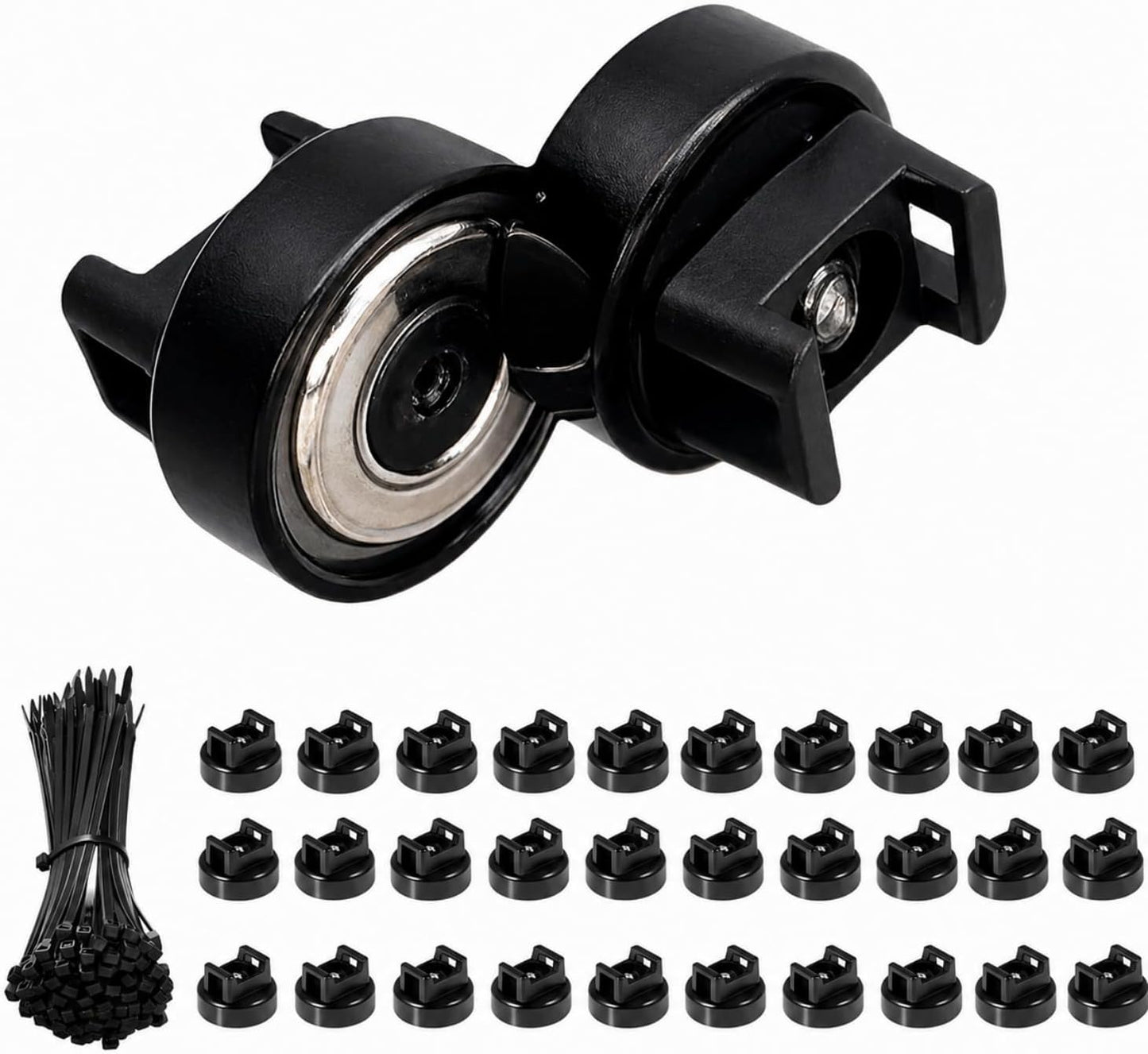 Heavy-Duty Magnetic Zip Tie Mounts,10Pcs Multipurpose Cable Holder with Nylon Cable Ties (50 Pieces) for Efficient Wire Management