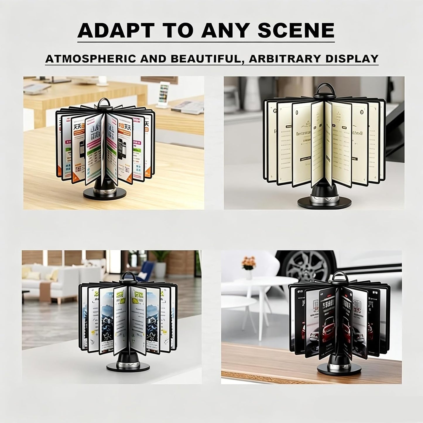 Rotating Desk Flip File Holder, 20 Panels Desktop Reference Organizer, 40 Sheet Capacity, 360° Swivel Base, A4 Catalog Display Rack for Office, Laboratory & Restaurant(4 PCS)