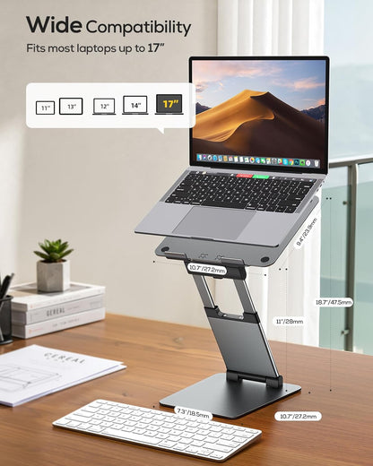 Nulaxy Height Adjustable Laptop Stand for Desk, Dual Foldable Aluminum Computer Riser, Pull Out Design Ergonomic Sit to Notebook Holder Convertor, Compatible with All 10-17" Laptops, Tablets, Gray