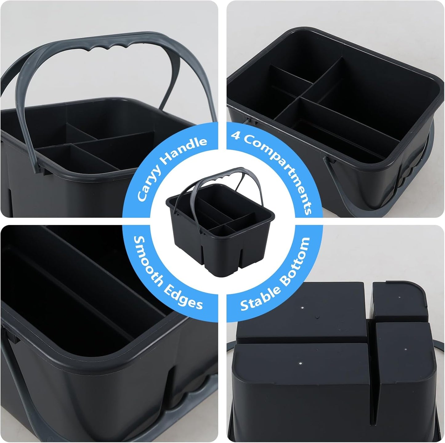 Ramddy 4 Compartment Plastic Caddy for Cleaning Supplies, Carry Caddy Organizer with Handle, Gray, 1 Pack