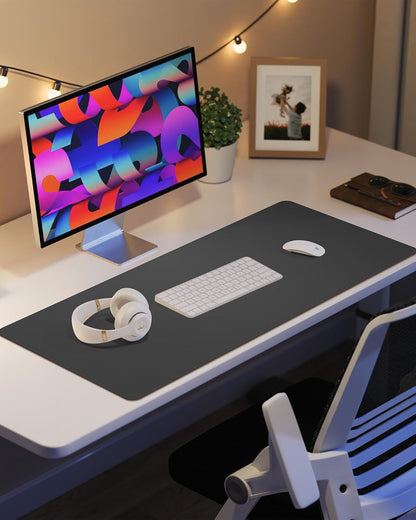 AFIING Desk Pad Protector 23.6" x 13.7" - Non-Slip Waterproof PU Leather Desk Mat for Mouse, Keyboard, Laptop, Office and Home Workspace (Beige)