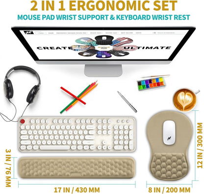 Hokafenle 2 in 1 Ergonomic Mouse Pad Wrist Support & Wrist Rest for Computer Keyboard Set, with Relieve Carpal Tunnel Pain Massage Bulge and Full Memory Gel Design (2In1 Set, Black)