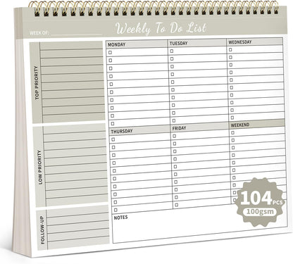 104 Pgs Weekly To Do List Notepad, 52 Duplex-Printed Undated Sheets 100 GSM（8.5"×11") Weekly Desk Planner For Work Home School Office Desk Accessories Supplies & Goal Setting Tasks - Green