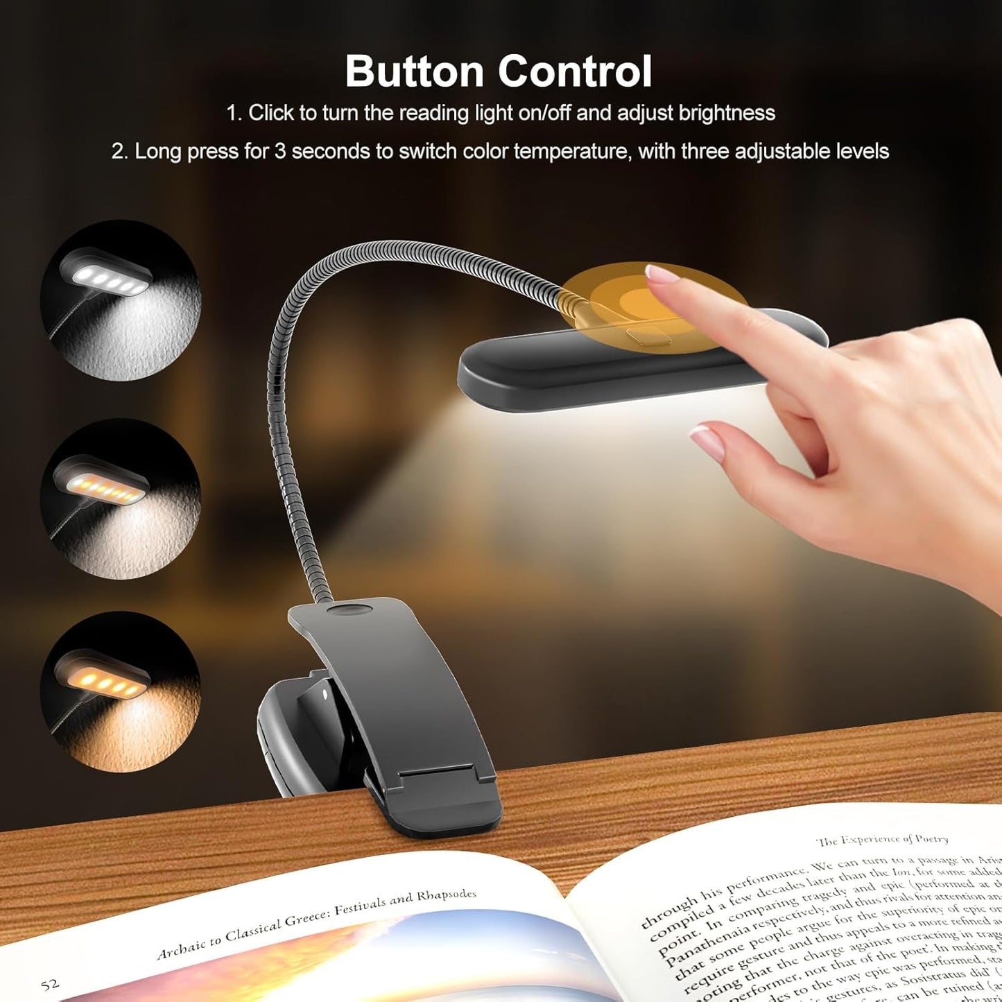 OPTIXCELL Book Stand for Reading with Light, Book Holders for Reading Hands Free, Adjustable Height & Angle, Fits Cookbook Recipe, Textbook, Foldable for Kitchen, Office, School,Gift for Book Lovers