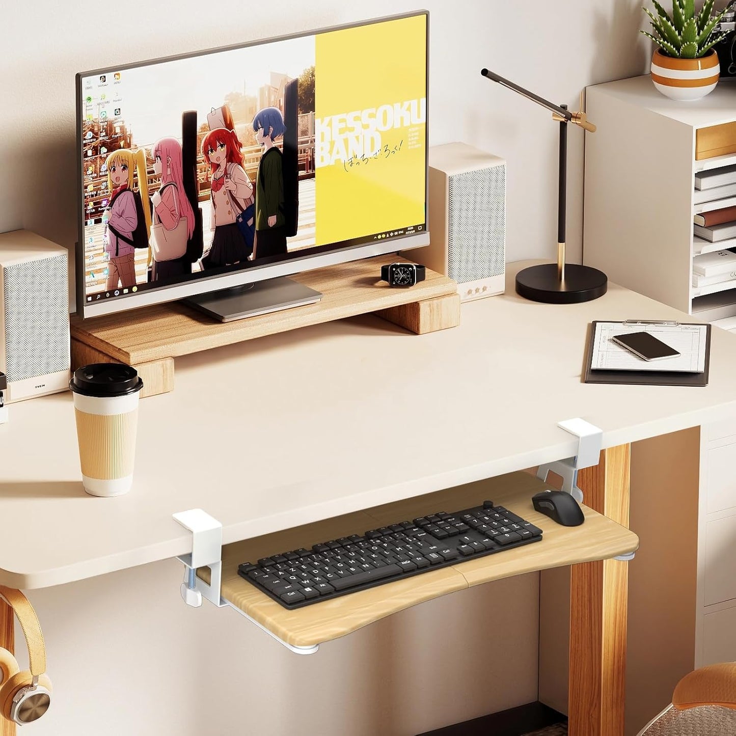suptek Keyboard Tray Under Desk Pull Out with C Clamp Mount, Computer Keyboard & Mouse Tray, 25.6 (30 Including Clamps) x 11.8 inch Slide-Out Platform Computer Drawer for Typing, Black, DSF1
