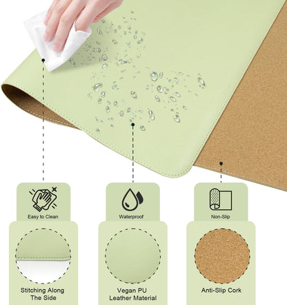 Non Slip Desk Mat, 31.5" x 15.7" PU Leather Desk Pad, Cork Desk Mat for Desktop, Desk Pad for Keyboard and Mouse, Ideal for Office and Home, Black